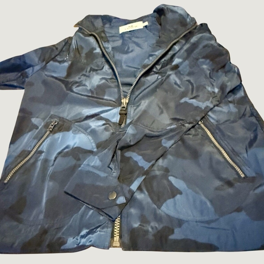 COACH Men's Nylon Trainer Hooded Windbreaker Jacket Blue Camo Outdoor SZ Small